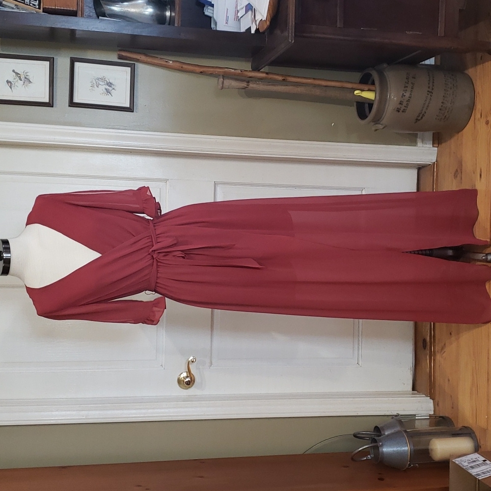 NWT BCBGeneration Auburn Red Split Sleeve Faux Wrap Maxi Dress, Size Small